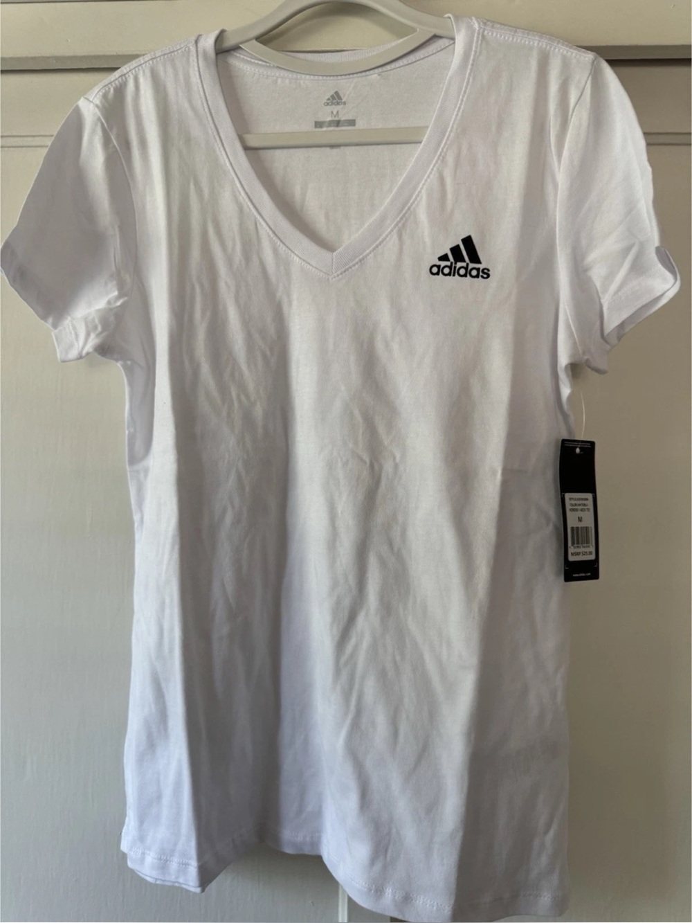 adidas Women's White V‑Neck Short Sleeve Tee